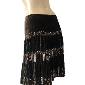Nanette Lepore chocolate - brown velour Sequin Details tiered skirt size 6